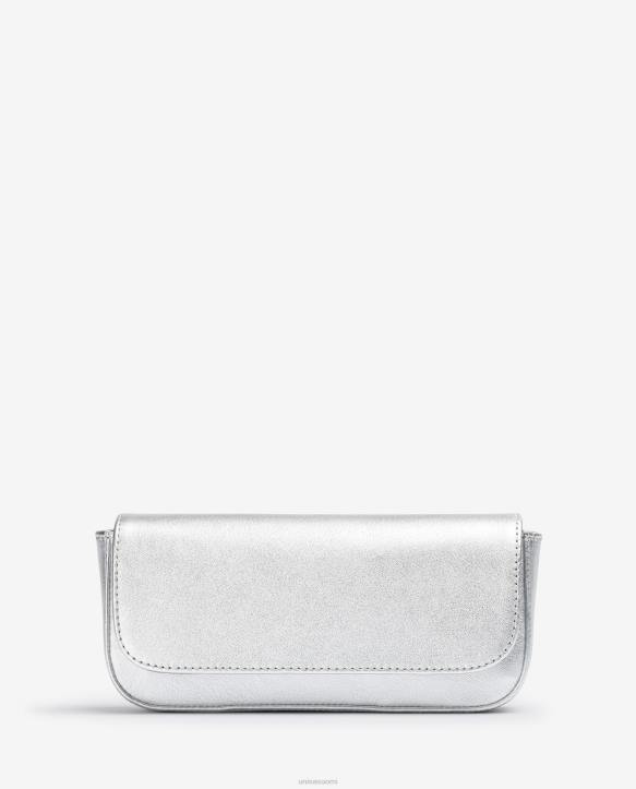 naiset Unisa metallinen nahkainen juhlakäsilaukku hopeaT08H1212