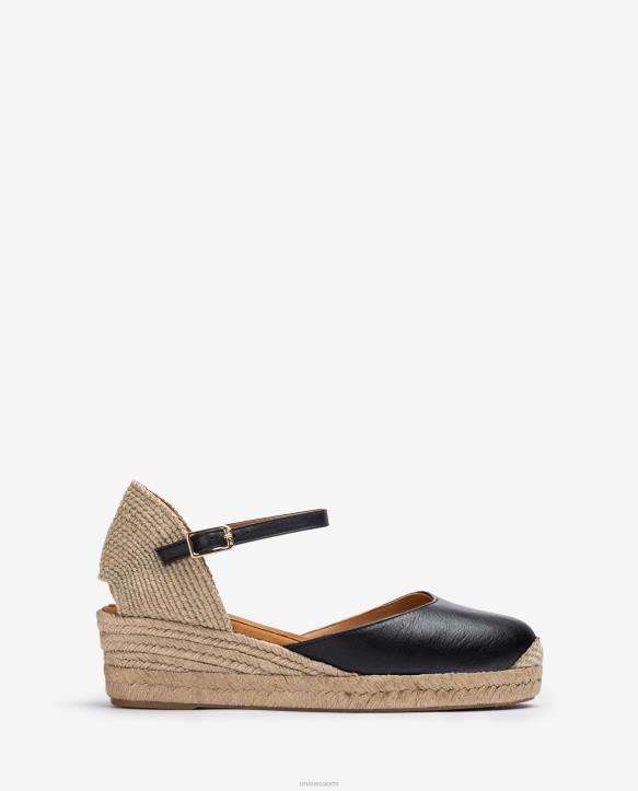 naiset Unisa vamp-heel espadrille valmistettu nahasta mustaT08H795