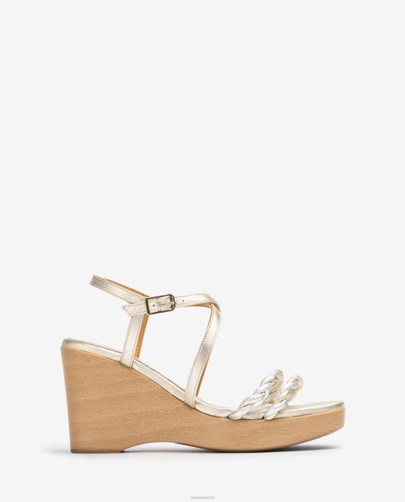 naiset Unisa metallinen nahkainen kiila sandaali kultaT08H246