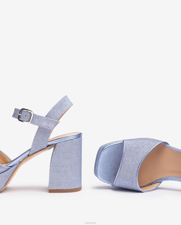 naiset Unisa kiiltävästä kankaasta valmistettu sandaali leveällä kantapäällä sininenT08H222