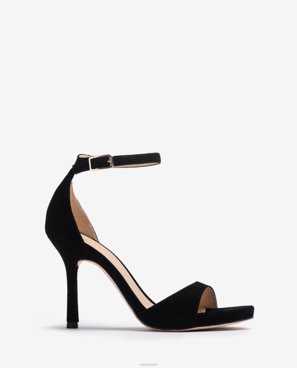 naiset Unisa korkeakorkoinen mokkanahkasandaali mustaT08H23