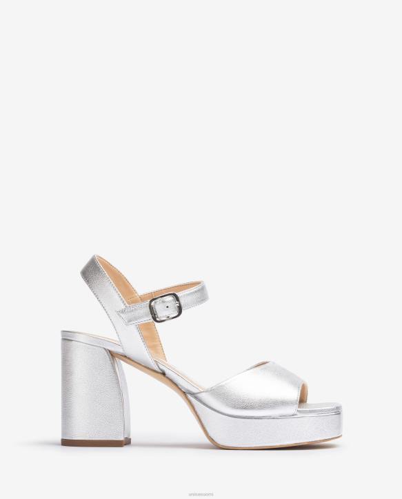 naiset Unisa metallinen nahkaefektisandaali leveällä kantapäällä hopeaT08H226