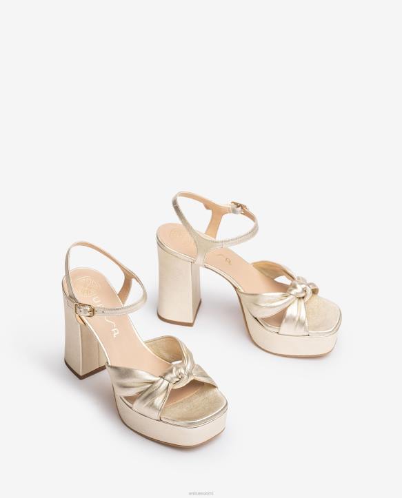 naiset Unisa neliömäinen sandaali, jossa solmu edessä kultaT08H50