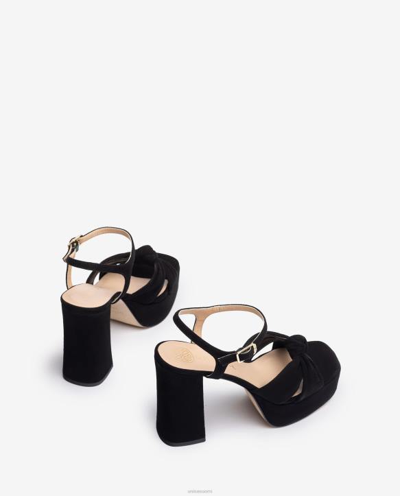 naiset Unisa neliömäinen sandaali, jossa solmu edessä mustaT08H52