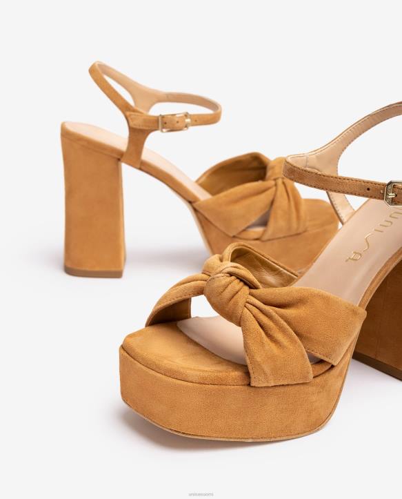 naiset Unisa neliömäinen sandaali, jossa solmu edessä ruskeaT08H51