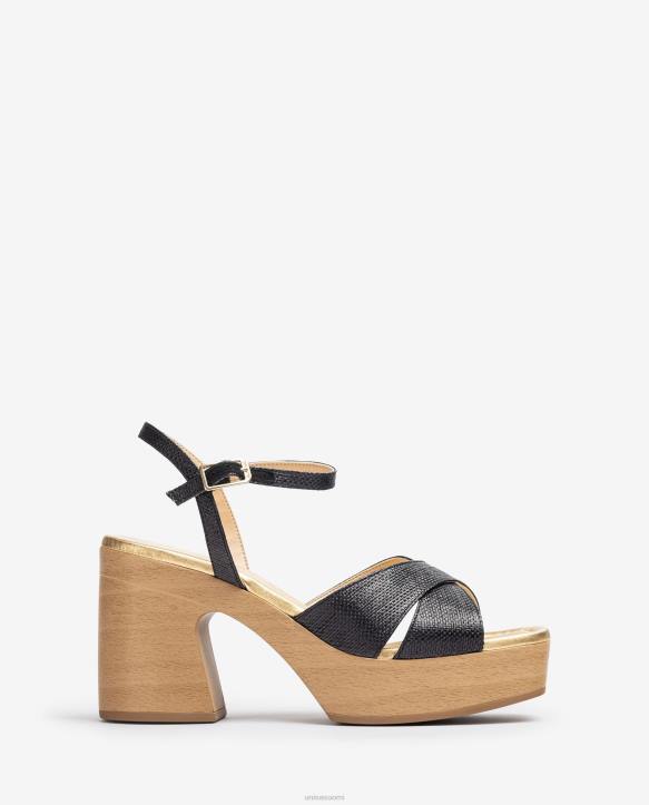 naiset Unisa raffia-sandaali lohkokorolla mustaT08H71