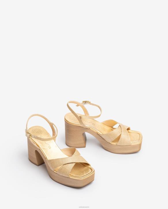 naiset Unisa raffia-sandaali lohkokorolla ruskeaT08H72