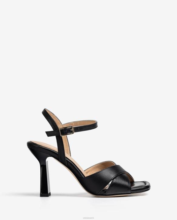 naiset Unisa ristikkäiset nahkahihnat sandaalit mustaT08H338