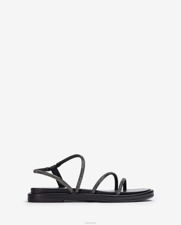 naiset Unisa litteä sandaali glitterillä mustaT08H25