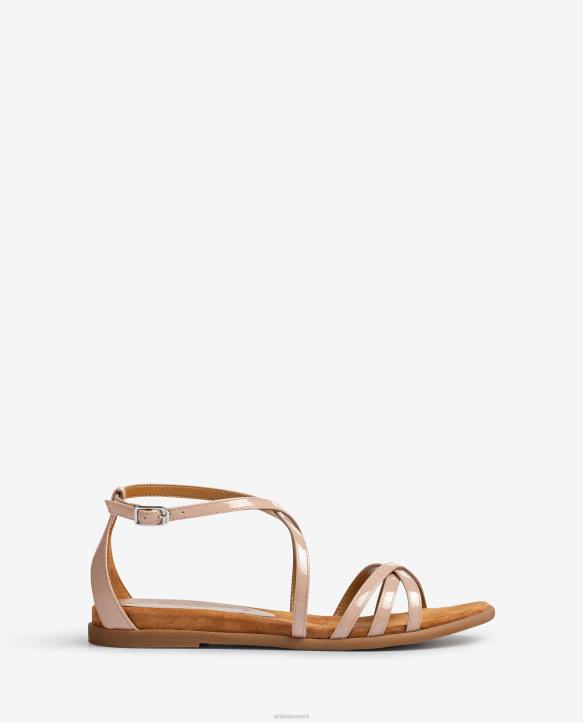 naiset Unisa litteät kiiltonahkaiset sandaalit vaaleanpunainenT08H446