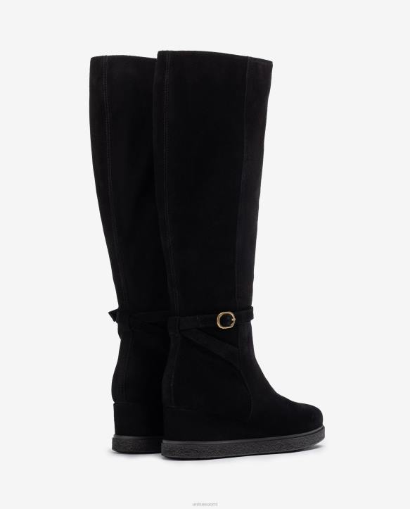 lapset Unisa korkeavartiset mokkanahkasaappaat, joissa on kiila ja luistamaton kumipohja mustaT08H1071