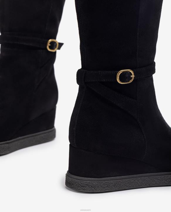 lapset Unisa korkeavartiset mokkanahkasaappaat, joissa on kiila ja luistamaton kumipohja mustaT08H1071