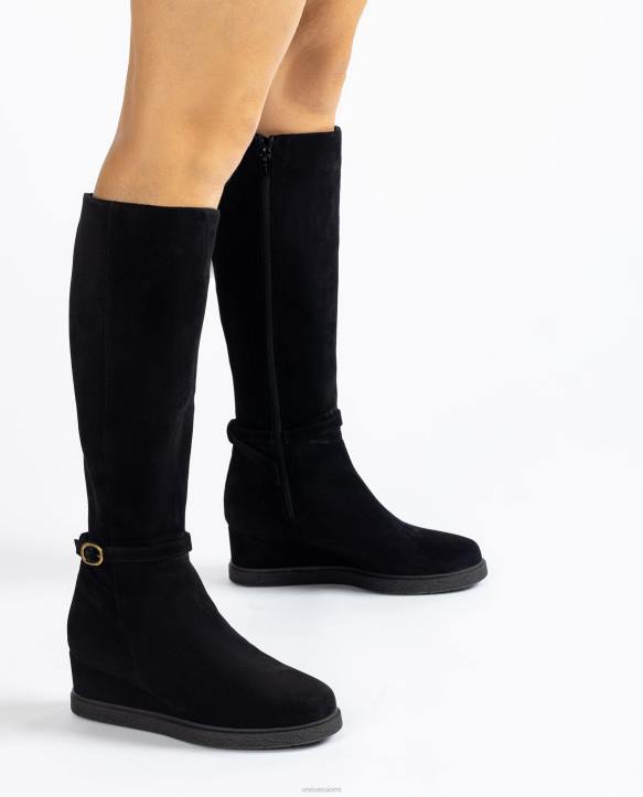 lapset Unisa korkeavartiset mokkanahkasaappaat, joissa on kiila ja luistamaton kumipohja mustaT08H1071