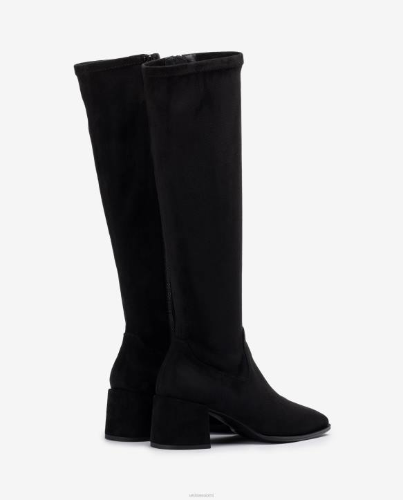 naiset Unisa leveäkorkoiset saappaat, joissa on joustavaa kangasta neljännesylälinja mustaT08H1030