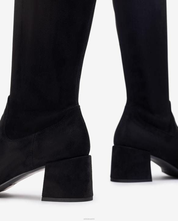 naiset Unisa leveäkorkoiset saappaat, joissa on joustavaa kangasta neljännesylälinja mustaT08H1030