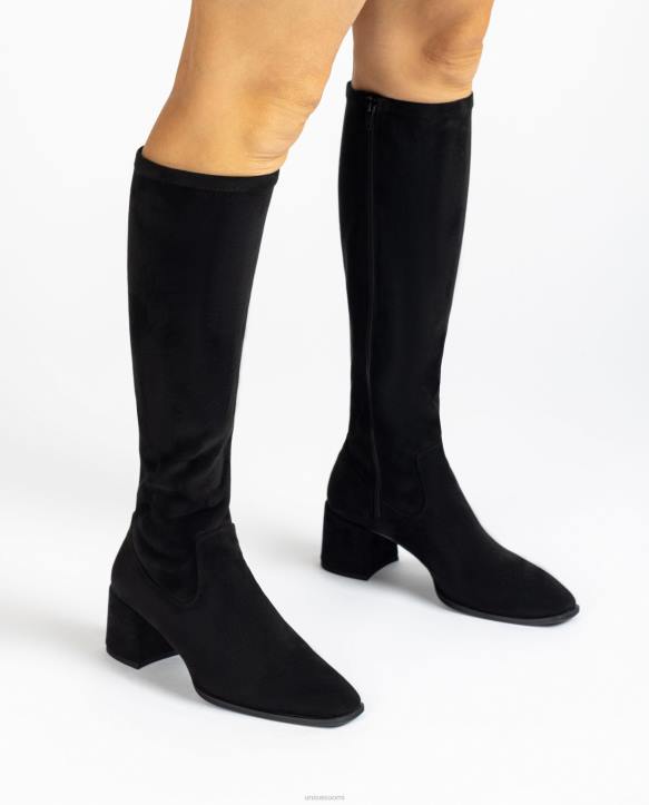 naiset Unisa leveäkorkoiset saappaat, joissa on joustavaa kangasta neljännesylälinja mustaT08H1030