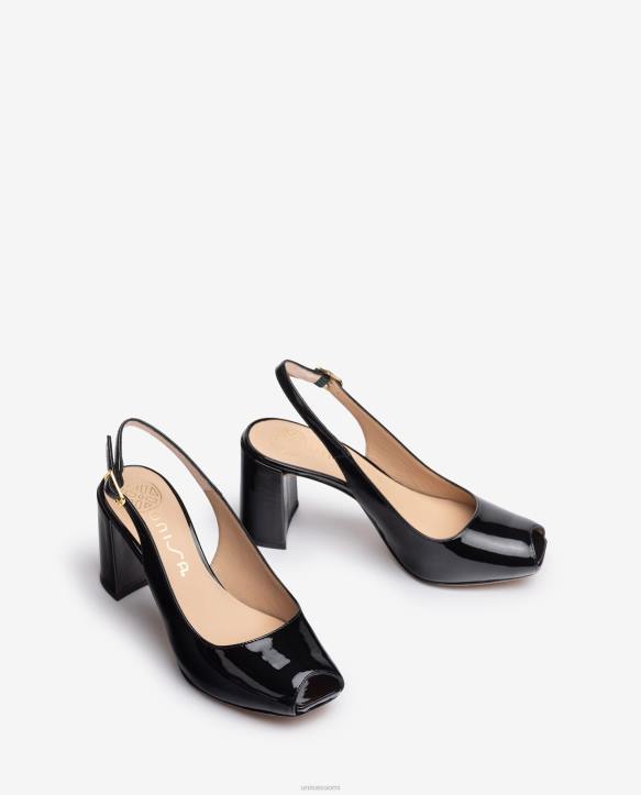 naiset Unisa neliönmuotoinen peep toe hihna takaisin mustaT08H524