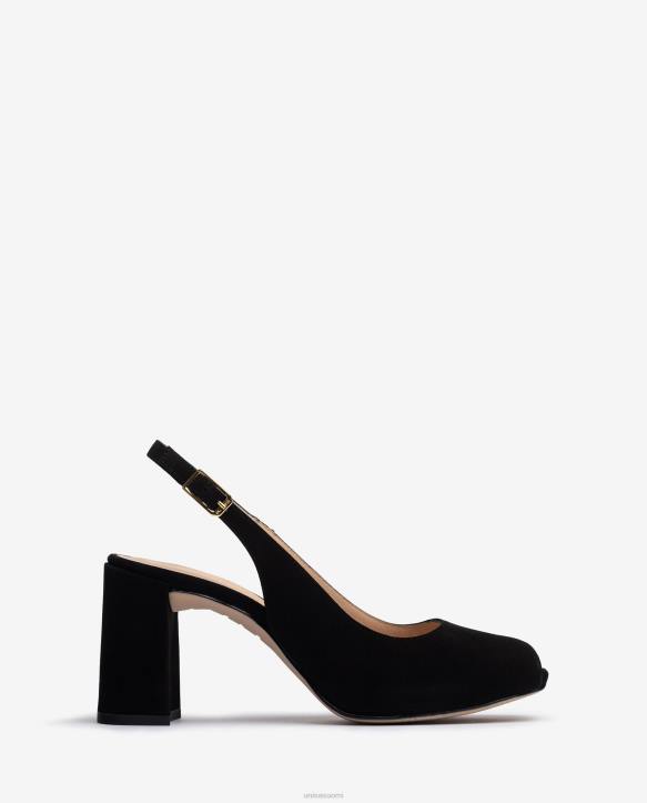 naiset Unisa neliönmuotoinen peep toe hihna takaisin mustaT08H525